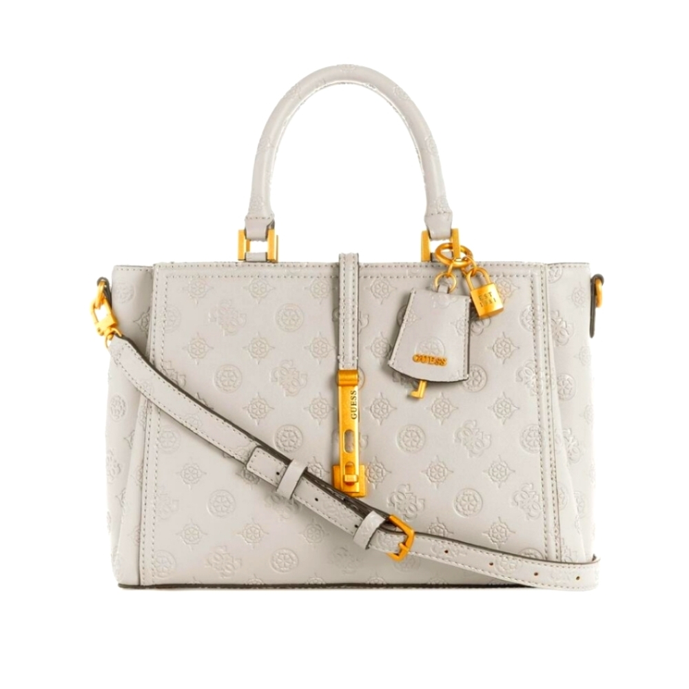 Brand New! Guess James Logo Small Girlfriend Satchel - Taupe Logo vintage